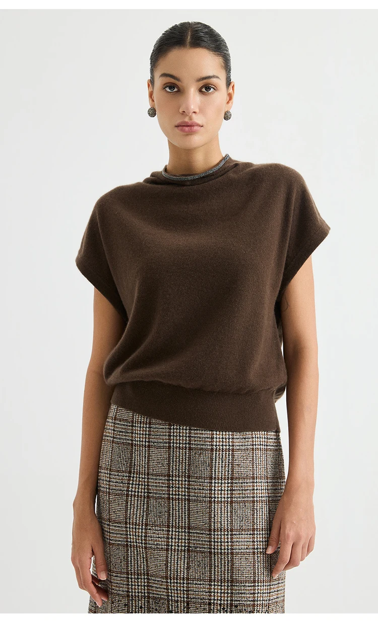 BY4621755 Damen-Weste mit Stehkragen, 100% Kaschmir, Oversized, ärmellos, mit Kettendetails am Rücken und Schlitz, dezenter Luxus für den frühen Herbst. – Detail 3