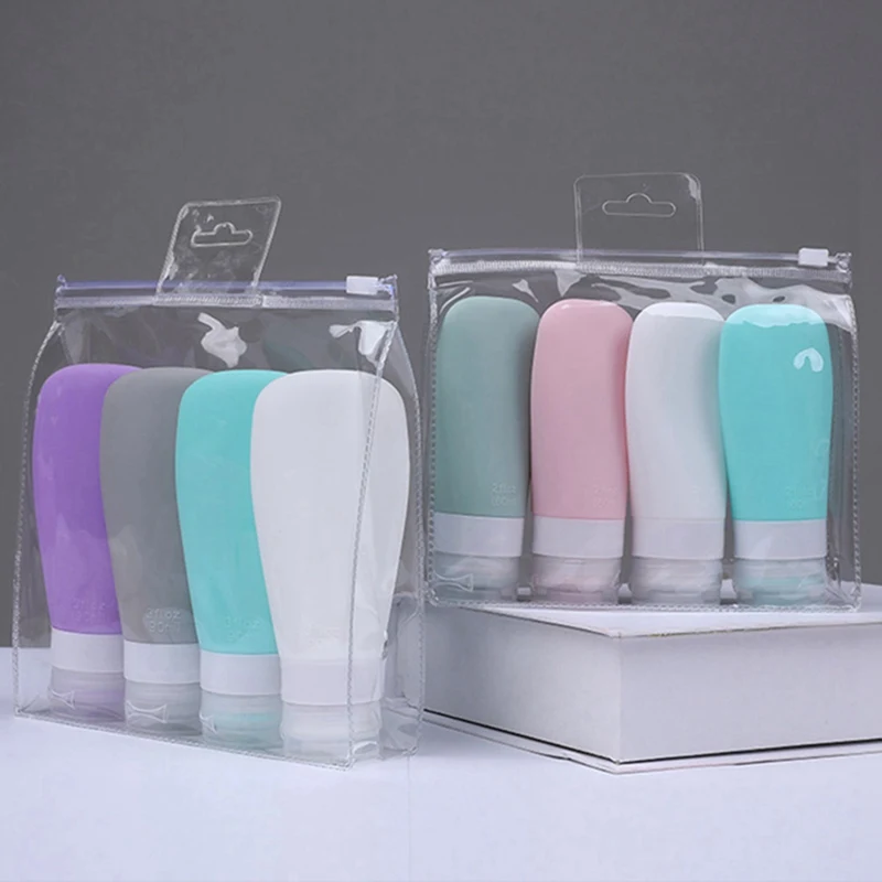 4Pcs/Set Portable Silicone Travel Bottle Liquid Container Empty Refillable Packing Lotion Points Shampoo Container Cream Trip