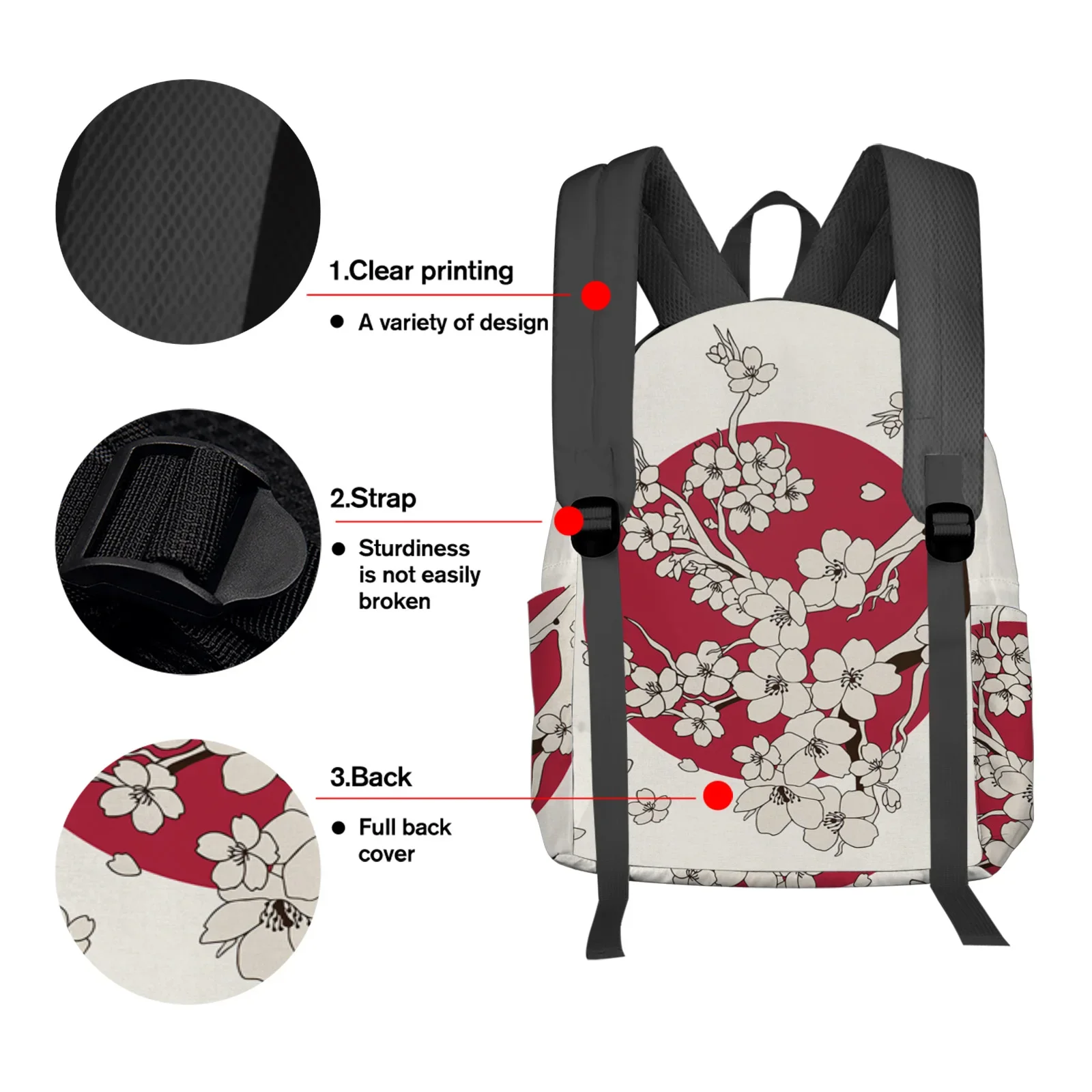 Imagem -04 - Mochila Personalizada para Homens e Mulheres Estilo Japonês Sakura Sun Mochilas Escolares para Estudantes Laptop Viagem Fêmea