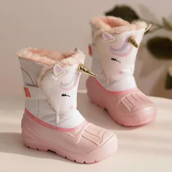 Children Warm Boots Toddler Thickened Velvet Waterproof Shoes Kids Non-slip Winter Padded Snow Shoes Hook and Loop snow Boots