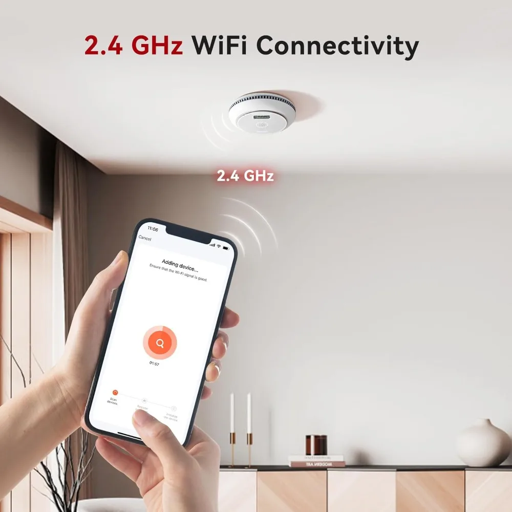 Smart Smoke and Carbon Monoxide Detector Combo with Digital Display, 2 in 1 WiFi Fire and CO Alarm Detector