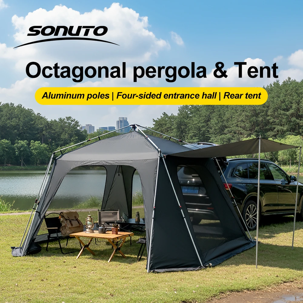 Sonuto Octagonal Instant Cabin Tent Large Family Camping Tent with Aluminum Frame Windproof & Waterproof Sun Shelter for Beach
