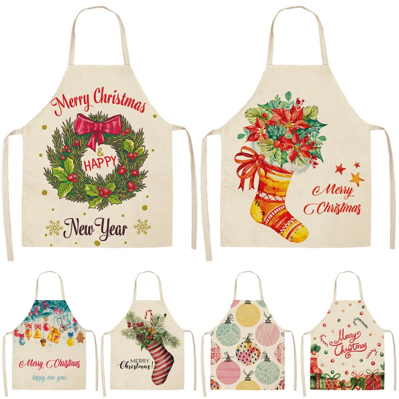 Christmas Decoration Sleeveless Apron Cotton Linen Kitchen  Women Home Cooking Baking Bib  53*65cm CM1003