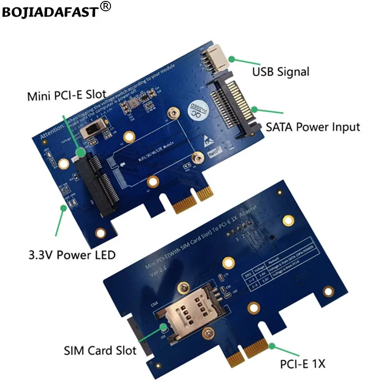 PCI-E 1X To Mini PCIe MPCIe Wireless Adapter 1 SIM Card Slot With 2 Antennas for 4G 3G LTE WWAN / Wifi BT Module
