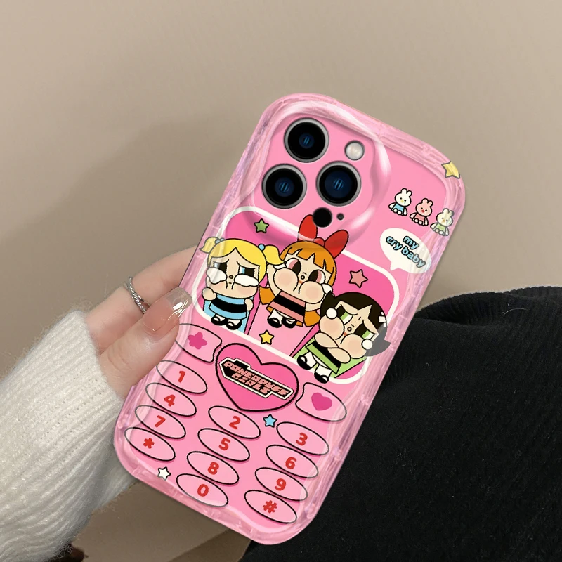 Cartoon The P-Powerpuffs G-Girls per Apple iPhone 15 14 13 12 11 XS XR X Pro Max Plus custodia morbida per telefono con olio ondulato