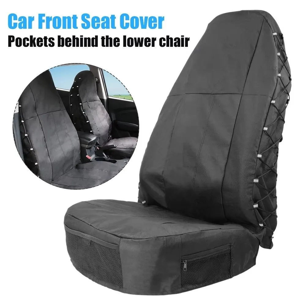 Oxford Cloth Car Front Seat Cover Waterproof Adjustable Size Seat Protector Organizer Pocket Durable Seat Back Organizer
