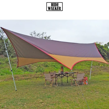Large Camping Tarp 8-person Outdoor Camp Sun Shelter Butterfly Shape Tent Tarp 210D Oxford Waterproof Canopy Oversized
