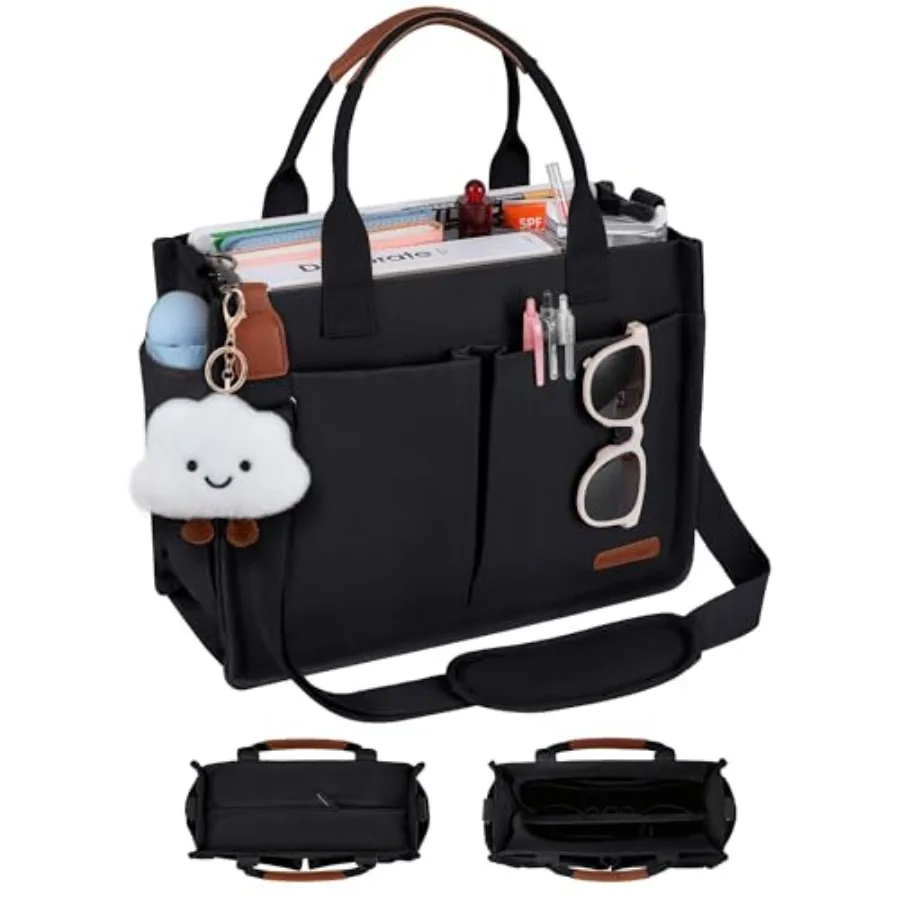 

BESBESME Canvas Tote Bag for Women with Zipper and Compartments Work and College Laptop Tote Crossbody Shoulder Bag