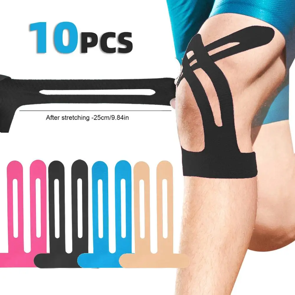 

10 шт. предварительно вырезанная кинезиологическая лента, эластичные спортивные защитные нашивки, водонепроницаемая спортивная наколенница для поддержки колена и стабильность бега