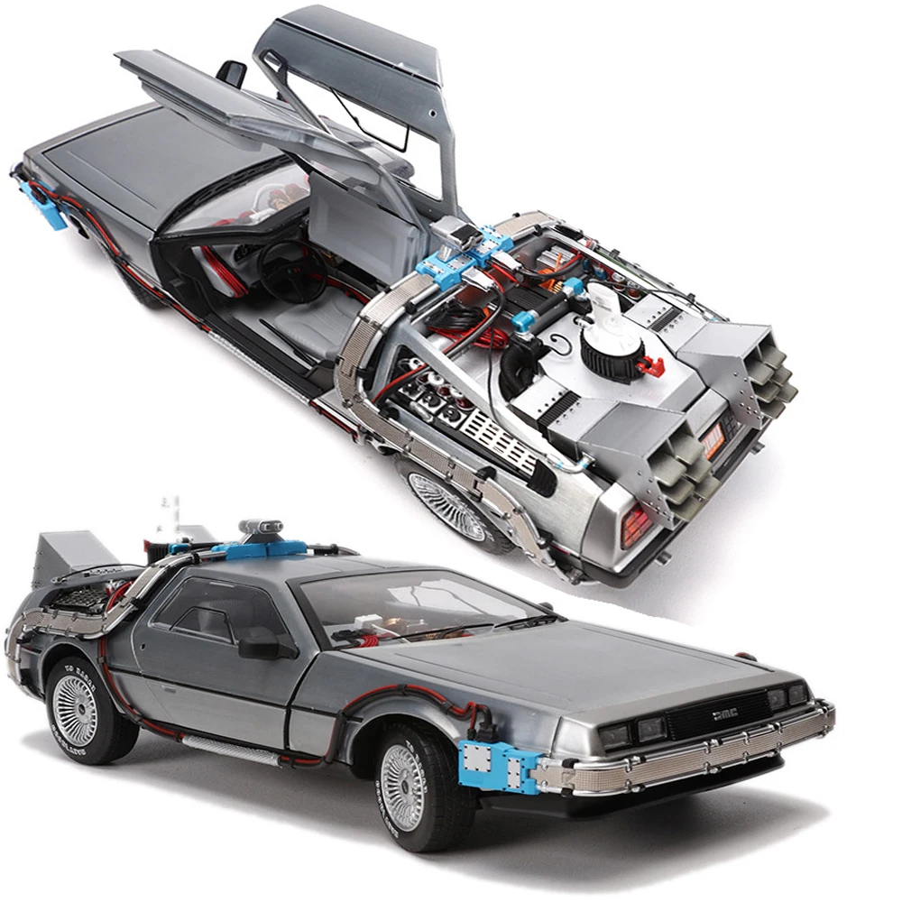 1/18 Scale Alloy Car Diecast Model Part 3 Time Machine DeLorean Vehicle Metal Toy Welly Back To The Future F Kid Children Gifts