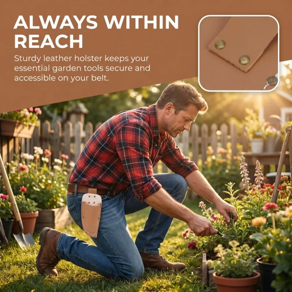 

Durable Leather Gardening Pruning Pouch Heavy Duty Multifunctional Pruning Shears Holder Brown,Red Garden Tool Pouch Yard Care