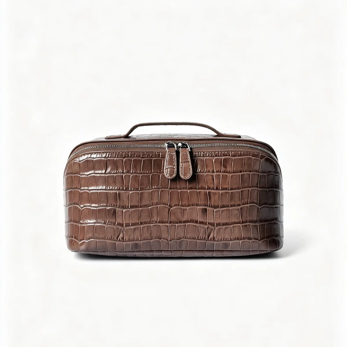 Echtes Leder, Krokodilprägung, Kosmetiktasche für Damen, Reise-Toilettentasche, Kastanienbraun, Kosmetikbeutel, große Kapazität, tragbar – Detail 13