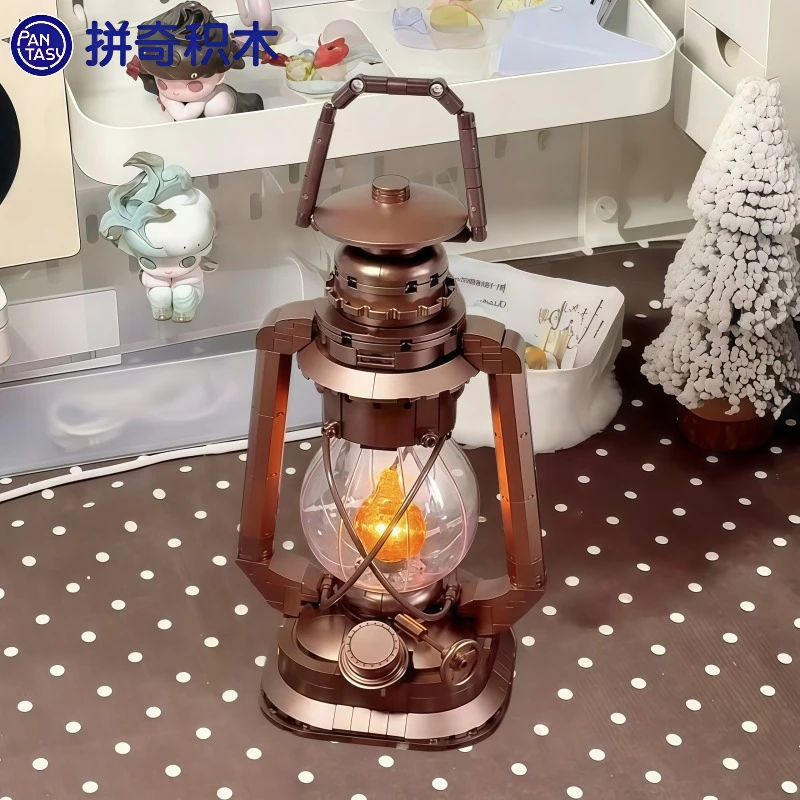 Pantasy Lamp Educational DIY Building Blocks Vintage Nostalgic Warm Home Desktop Ornament Assembly Toy Holiday Gift