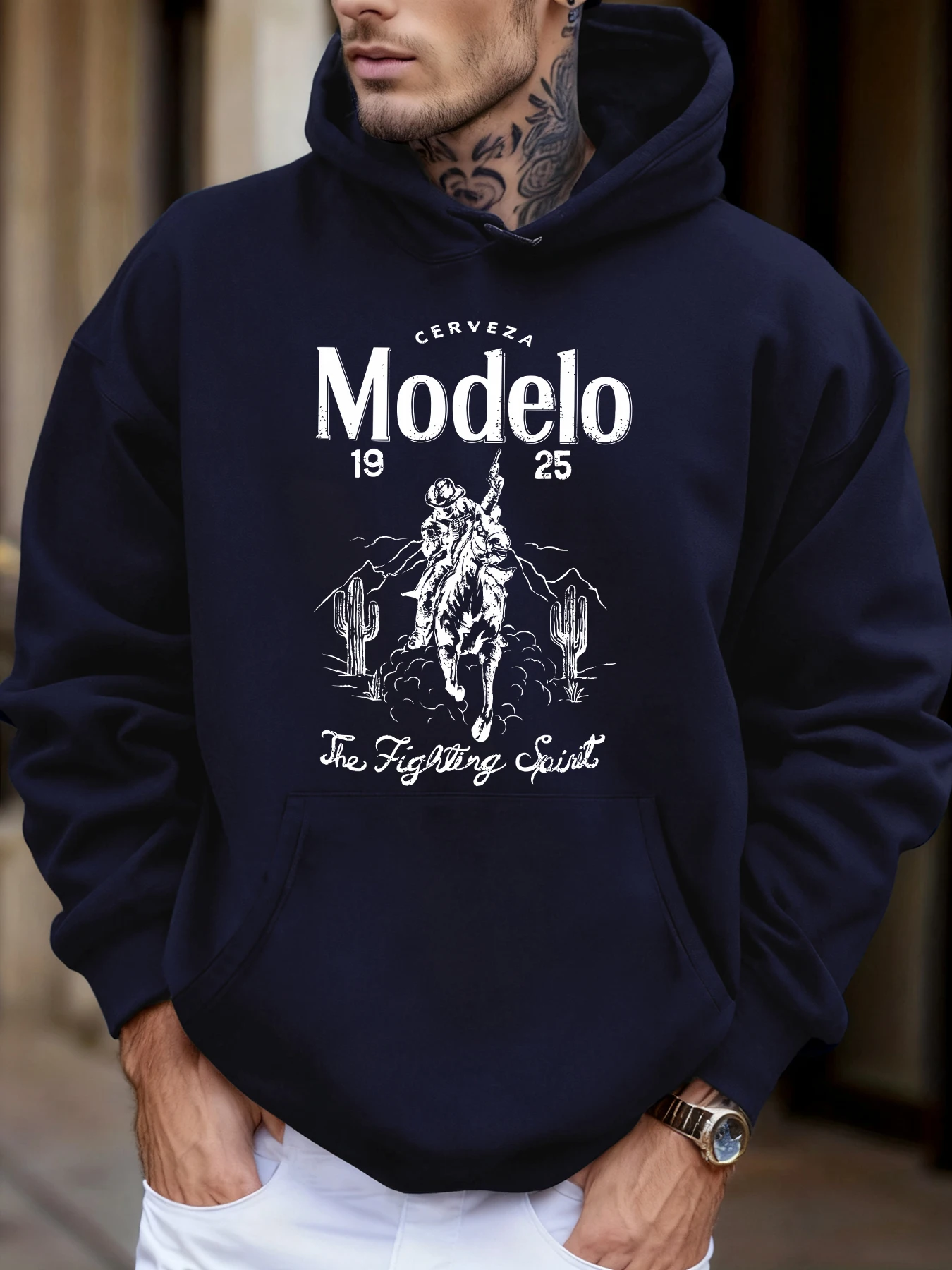 

Modelo 1925, мужские толстовки для бега в стиле вестерн с ковбойским принтом, повседневная свободная спортивная одежда, универсальная одежда, флисовая осенняя мужская уличная одежда