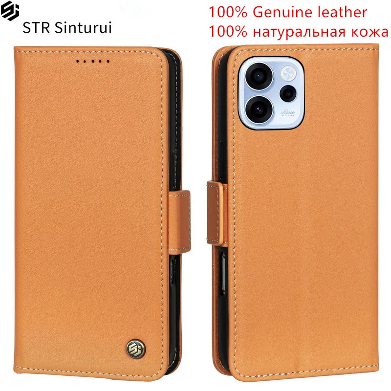 

STR Genuine leather Nappa grain card Slot Wallet Cover For Oppo Reno15 FS Reno14 Reno13 Pro Max F 15c Flip shockproof phone Case