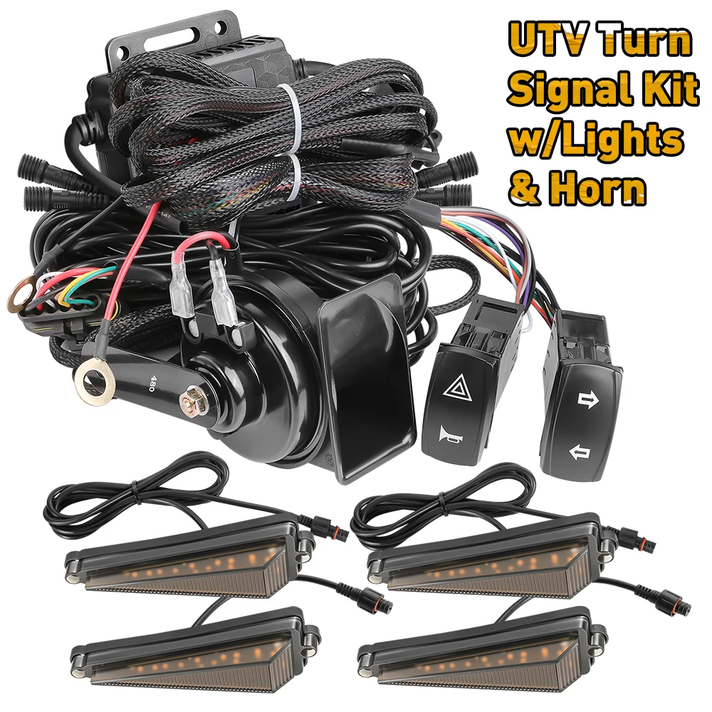 

UTV Turn Signal Kit for 24 Polaris RZR XP 1000 XP4 Triangular Horn Street Legal Blinker Kit Backlit Rocker Switch Hazard Functio