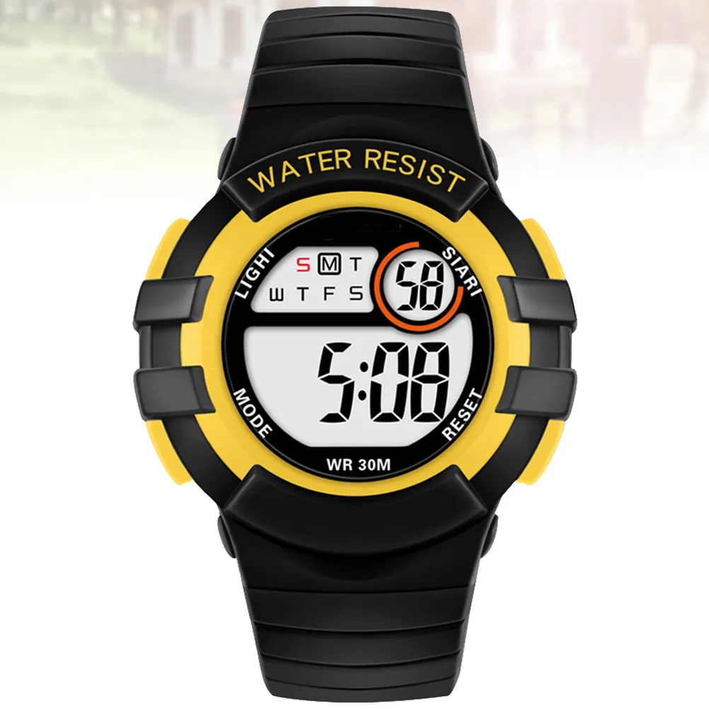 

Светящиеся водонепроницаемые цифровые наручные часы с черным корпусом и желтым кругом, спортивные, с будильником, секундомером, датой и днем недели