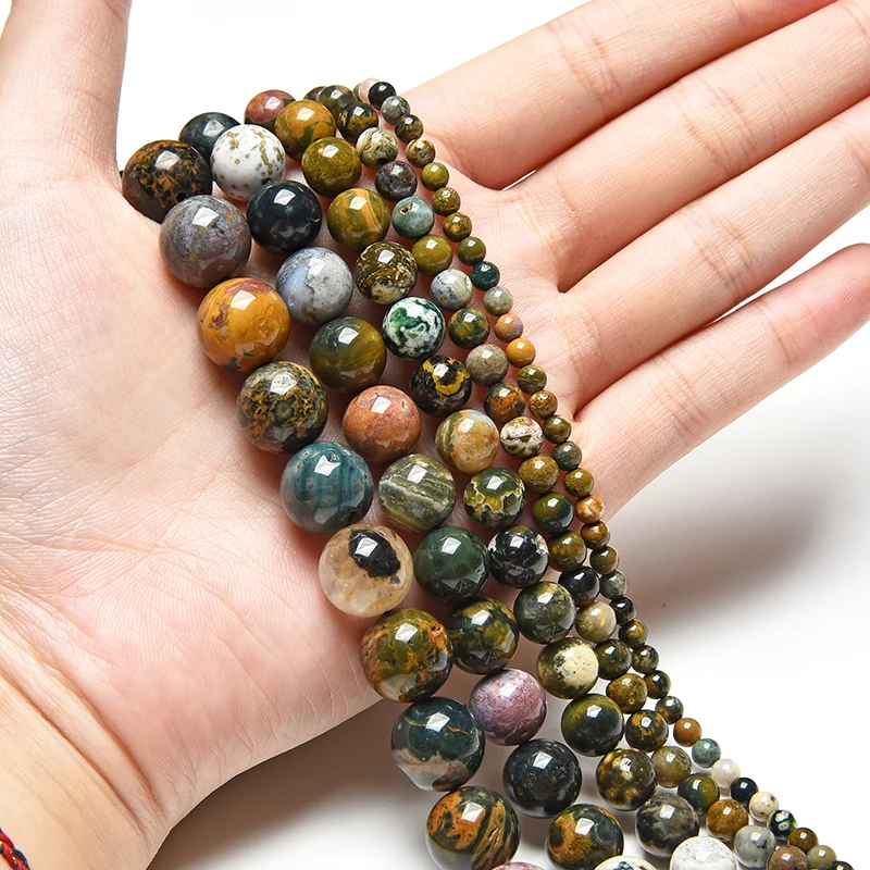 4m6m8m Großhandel runde natürliche Ozean Achat Jaspis Stein Perlen natürliche Edelstein Perlen DIY lose Perlen für Schmuck machen Strang – Detail 3