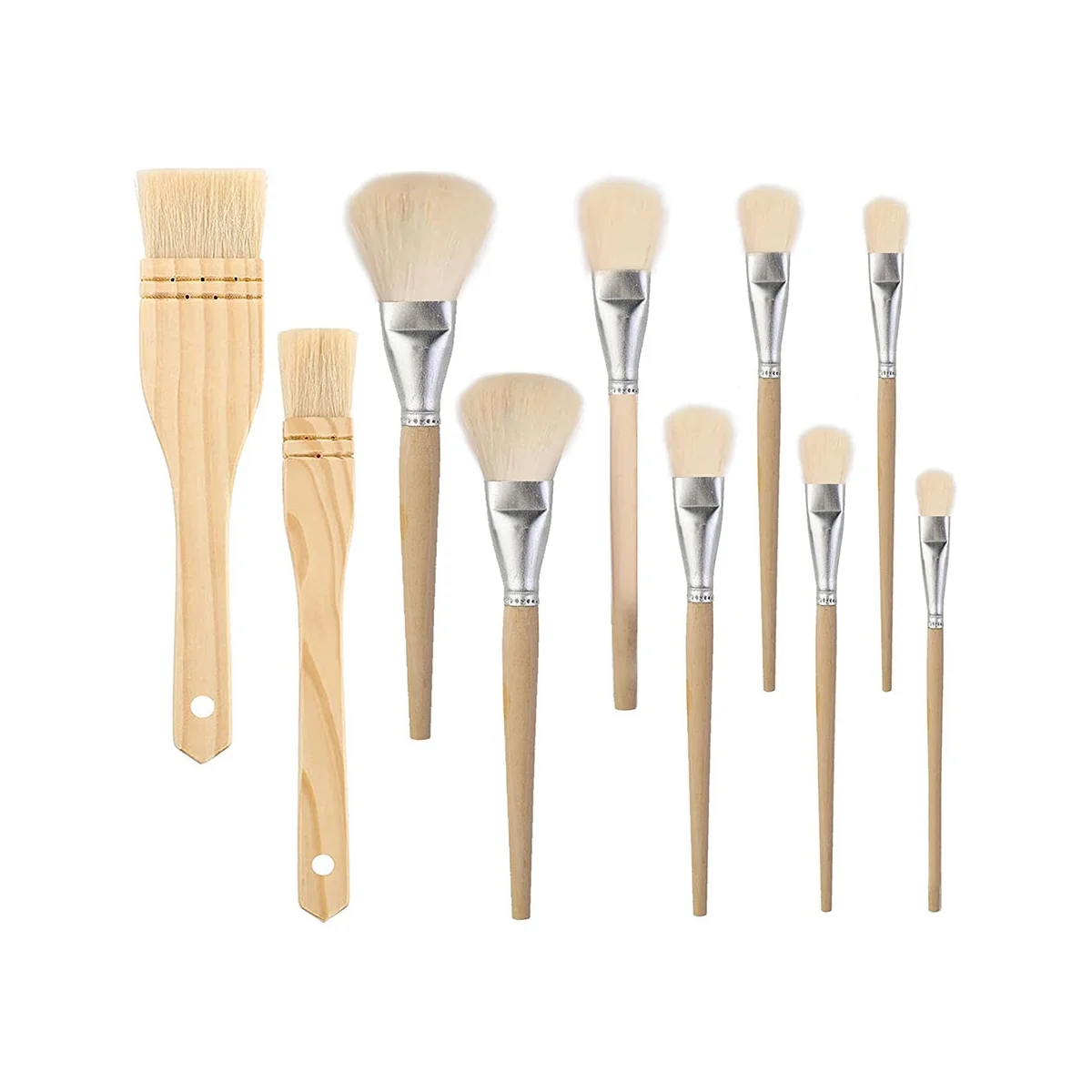 10 PCS Assorted Size Paint Brush Gilding Brush Gold Leaf Hair Duster Flat Brush Sweep Mops for Watercolor, Wash, Ceramic