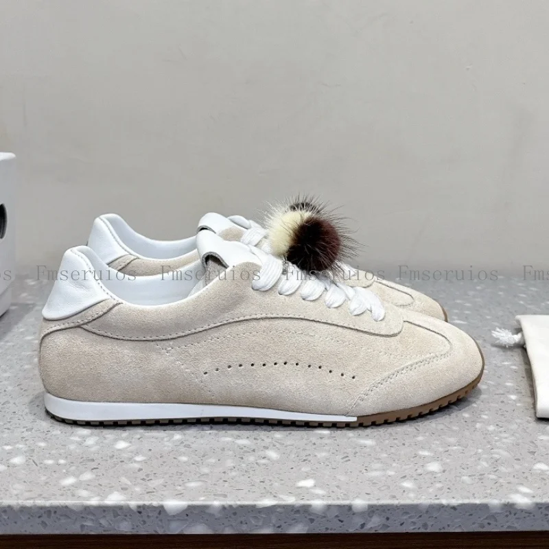 

Women Casual Shoes Round Toe Lace Up Fashion Design Sneakers Suede Leather Walking Shoes Breathable Comfortable Flats Shoes