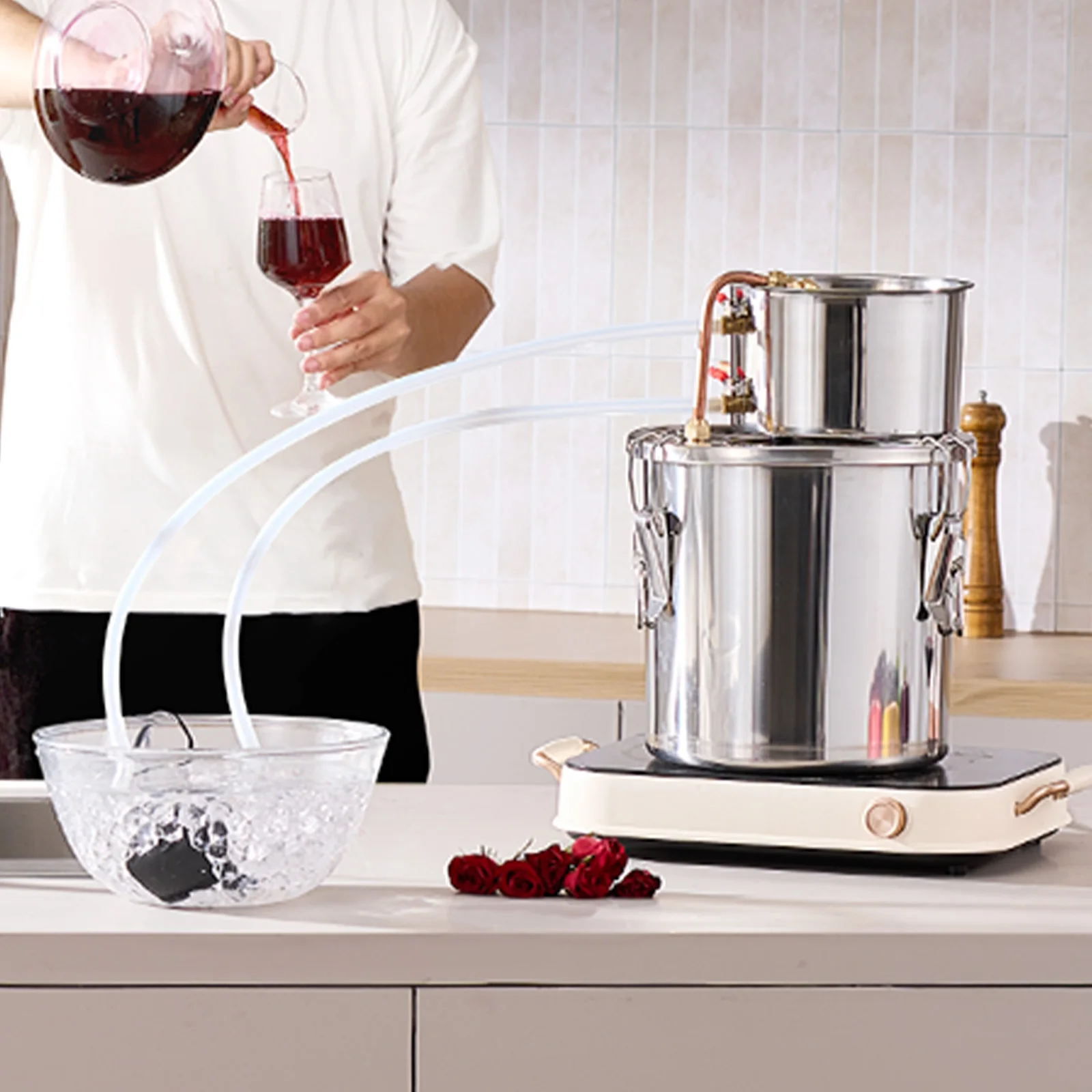 SucceBuy الكحول لا يزال 3 5 8Gal مياه الفولاذ المقاوم للصدأ الكحول المقطر مع لفائف النحاس المنزل تخمير تكرير التخمير عدة