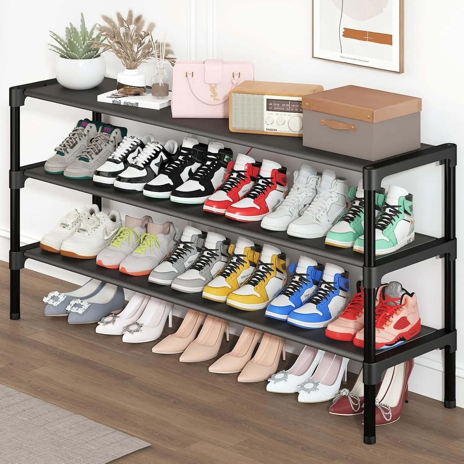

Shoe rack3 Tier Shoe Rack Organizer Stackable Long Shoe Storage for Closet Entryway Garage Space Saving Shoe Shelf Adjustable