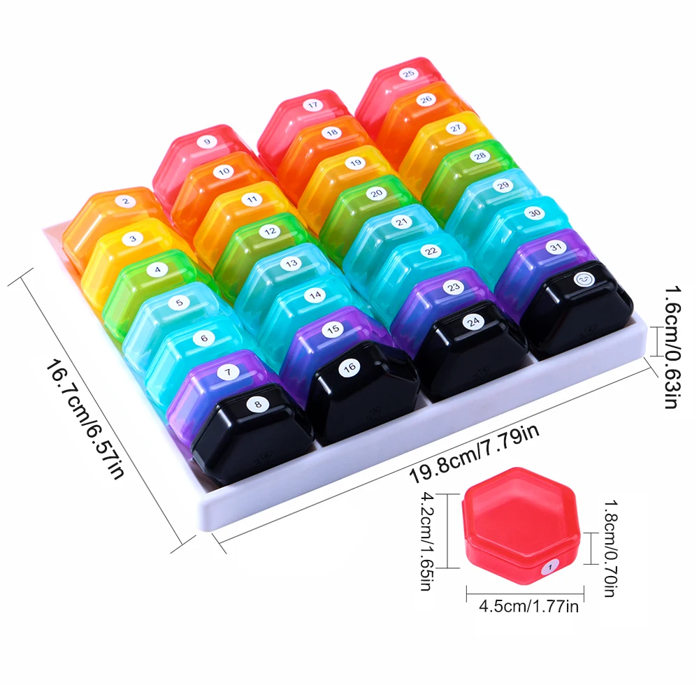 31 Day Monthly Pill Organizer Box with 32 Compartments, Daily Pill Case Dispenser for Vitamins, Supplements & Medication Storage