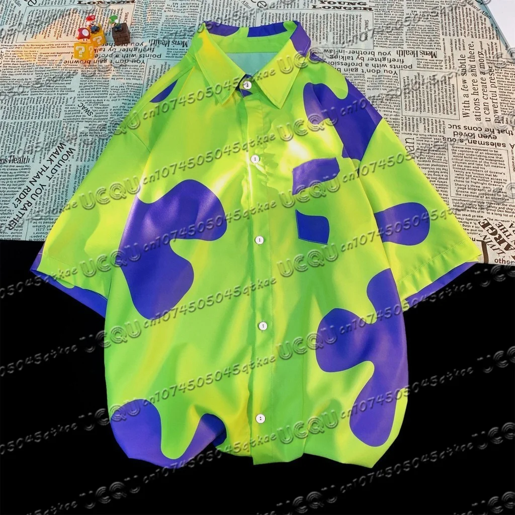 

New Summer Patrick Star Hawaii Shirts Short Sleeve Men's Casual Lapel Collar Women's Button Shirts Tops