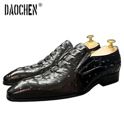 Luxury Brand Leather Shoes Black Burgundy Crocodile Prints Pointed Toe Casual Mens Dress Shoes Slip on Loafers Shoes Men