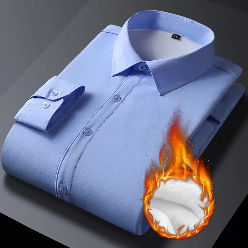 

Зимняя новинка: мужская теплая рубашка из плотного флиса с длинным рукавом, деловой повседневный стиль, неэластичная, цельный флис, очень большой размер