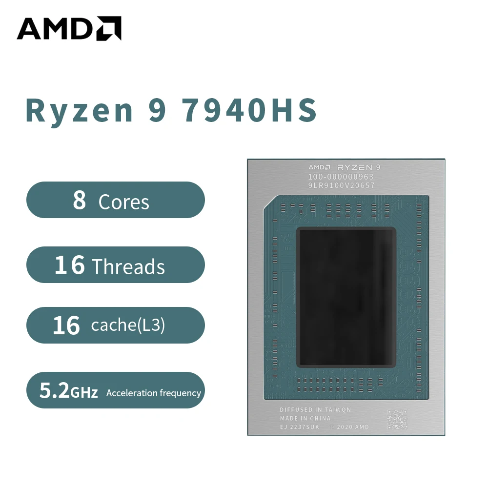 

AMD R9 7940HS Laptop CPU Ryzen 9 7940HS Processor 5.2GHz 8-Core 16-Thread 8MB Game Cache 4NM 54W FP7 Gaming CPU 100-000000963