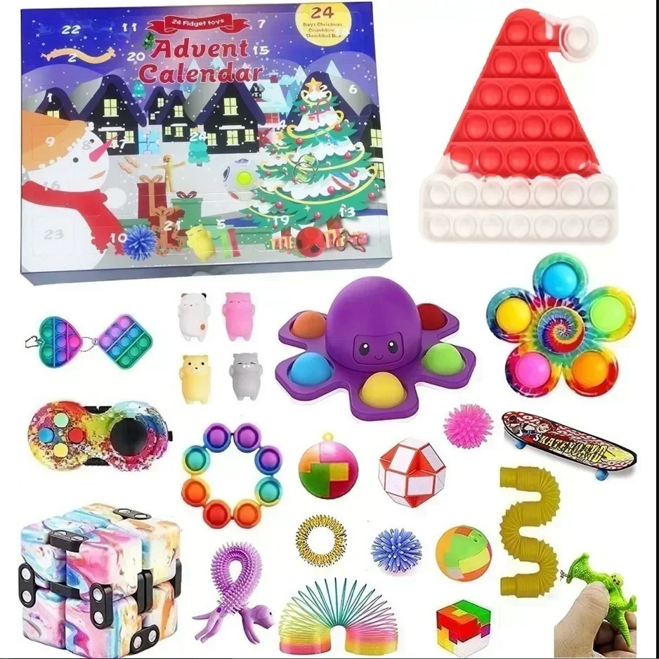 1 Set Christmas Advent Countdown Calendar Box 24 Days Fidget Toys Squeeze Christmas Tree Elk Kids Toys calendario de adviento