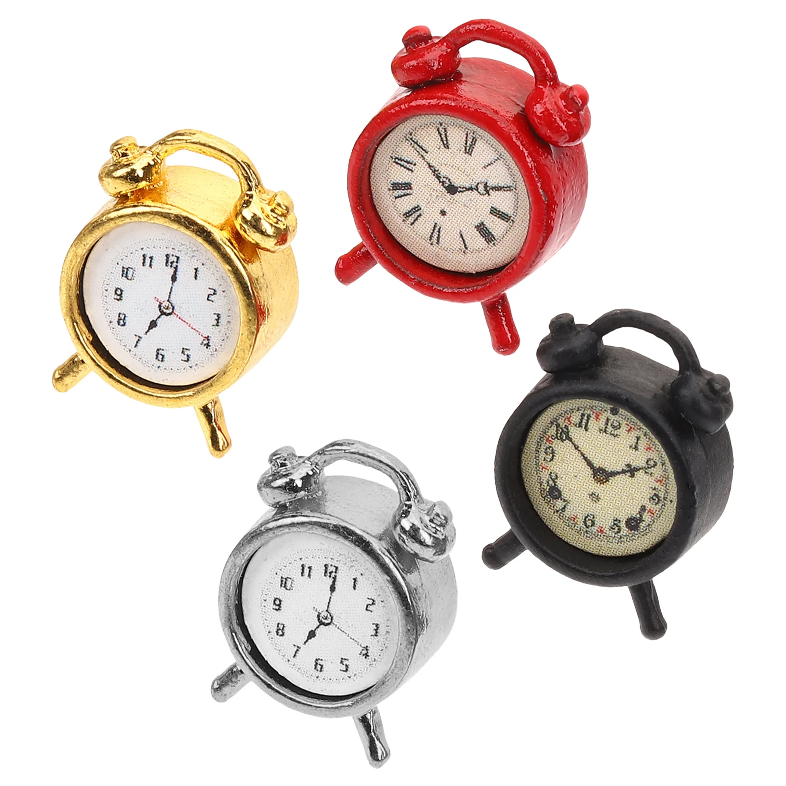 4 Pcs Mini Clock Model Miniature Models Micro Landscape Decor Kids Toy Alarms Bedroom Accessory Decoration Alloy