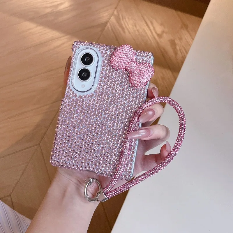 for Samsung Galaxy Z Fold 8 Case 2026 New Korean Cute 3D Bowknot Glitter Rhinestone Phone Case Protective Back Cover with Strap