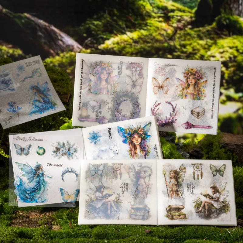 1pack/2pack 20sheets/pack Through the Forest Together Series Forest Fairy Dual Material Die Cut Sticker Books  4 Designs