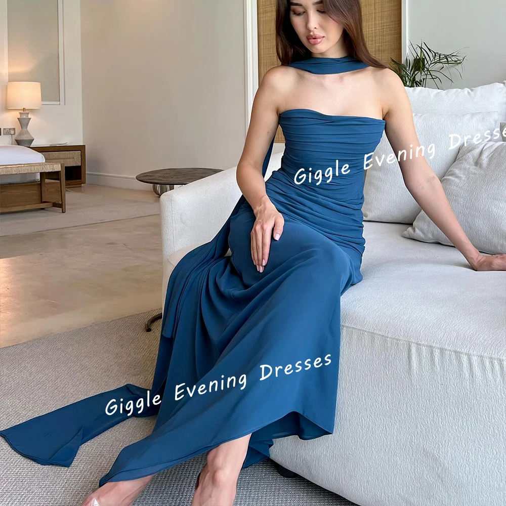 Formal Occasions Crepe Prom Gown Saudi Arab pleating فساتين سهرة Strapless Ankle-Length Elegant Women Evening Dresses 2024