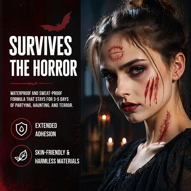 30 Sheets 3D Halloween Temporary Tattoos, Bloody Stitch Scars, Easy Remove, Party Favors for Cosplay Body Face Makeup