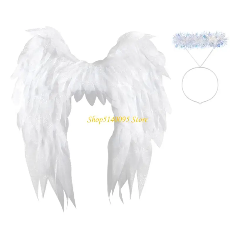 DXAE Angel Costume Accessory with Halos Headband Fairys Angel Wing Fairys Angel Wing for Halloween Cosplay Photograph Prop