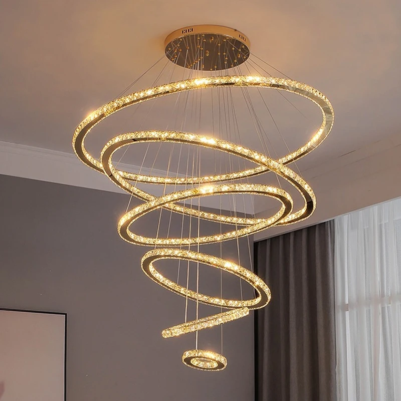 

Luxury LED Crystal Chandeliers Home Villa Living Room Dimmable Lighting Decoration Attic Stair Ceiling Pendant Lamps Fixtures