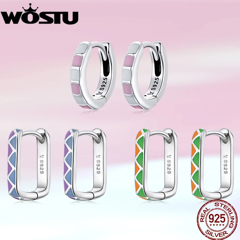 

Женские серьги-кольца WOSTU, простые геометрические серьги контрастных цветов из стерлингового серебра 925 пробы, свисающие серьги, подарок для девушек