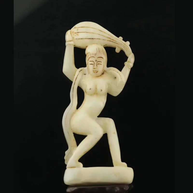 

China old natural hetian jade hand carved statue dancer woman d14