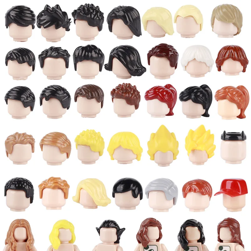 Building Blocks City Figures 2 Pcs Hair Character Head Parts Compatible Man Woman Girl Boy Accessories MOC Bricks Kids Toys