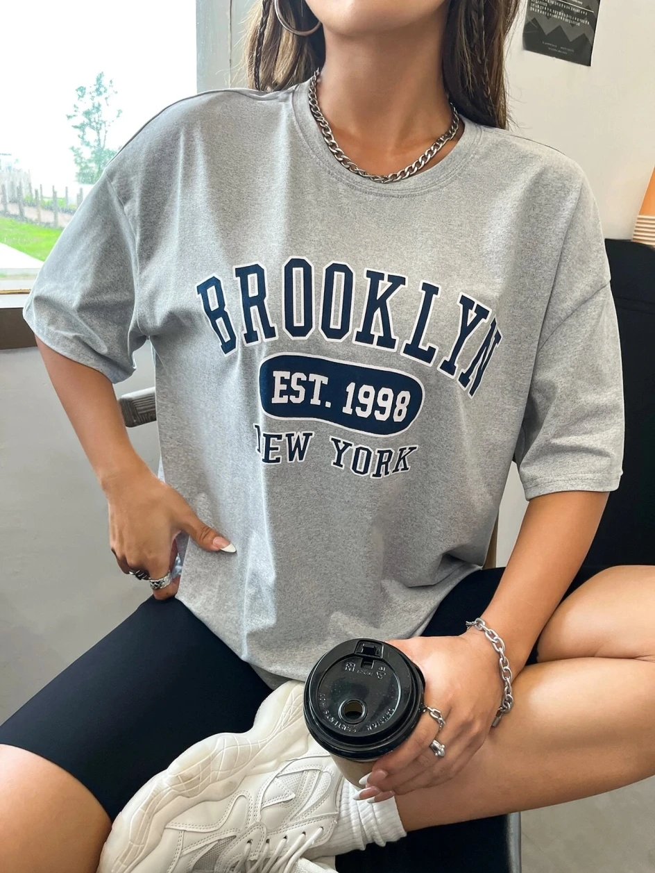 Brooklyn Est 1998 New Work Print Short Sleeve Women Soft Cotton Loose Basic Tshirt Casual Fashion Top Novelty Harajuku Tee Shirt