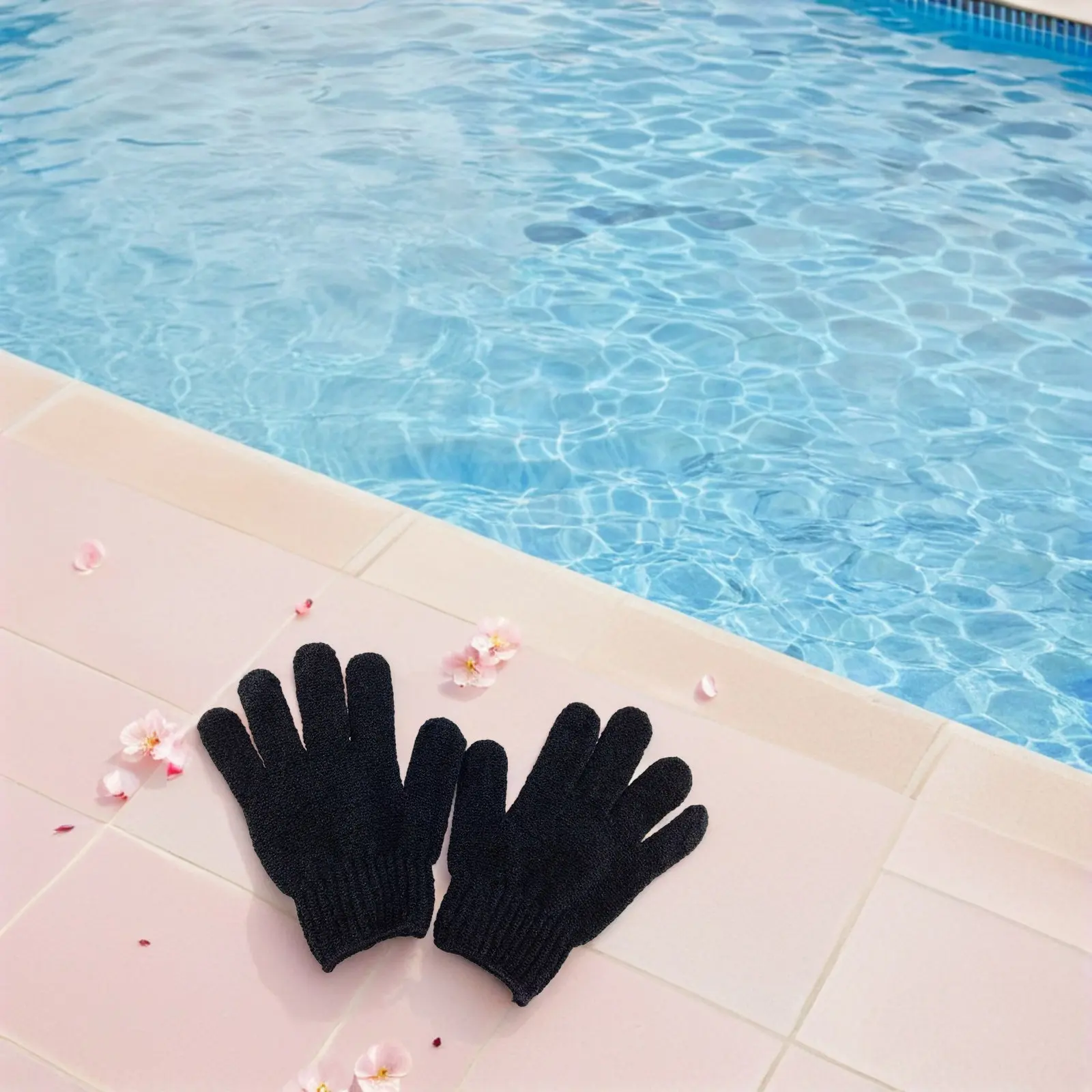 Black Acrylic Bath Exfoliating Gloves for Body Scrub, Skin Smoothing & Dead Cell Removal
