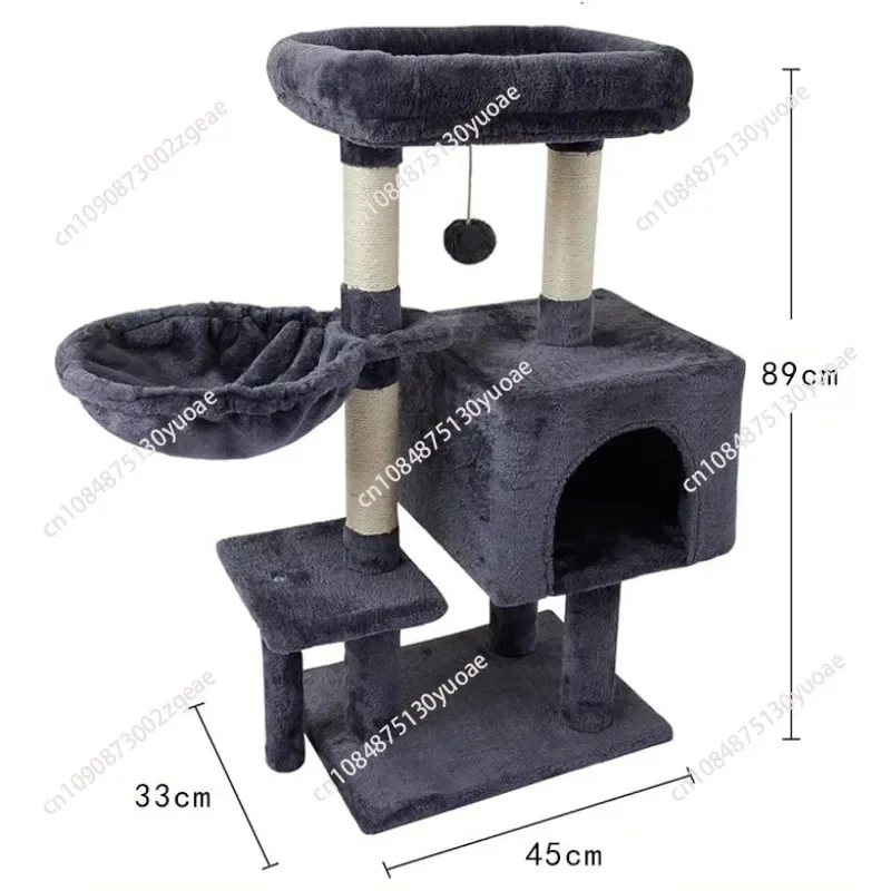 Cat Tree with Hammock and Scratching Post Tower, Dark Gray House, Cat Toys Tower