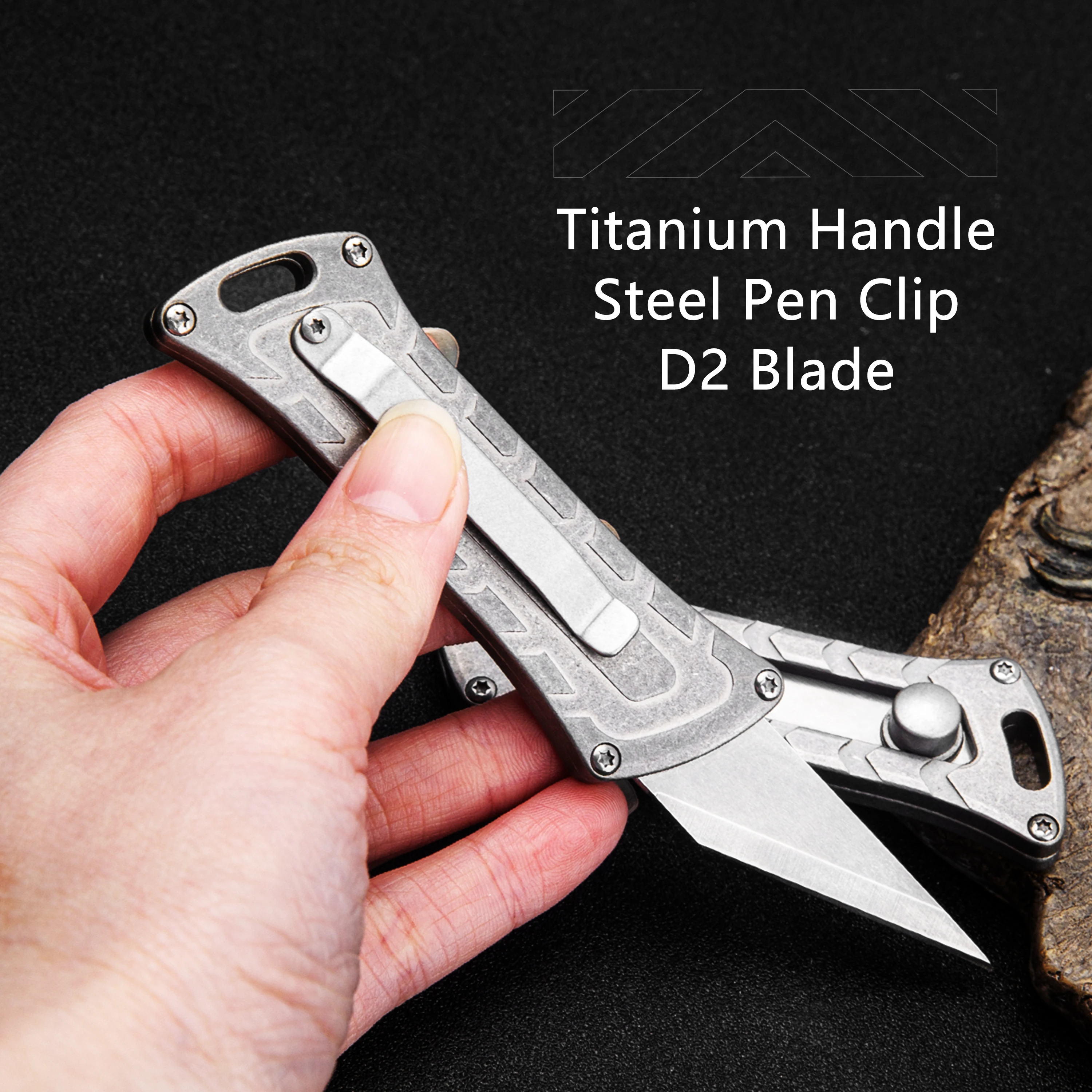 Titanium Alloy Utility Knife Push-Pull Retractable D2 Blade Cutting Tool Outdoor Portable Multifunction EDC With Pen Clip