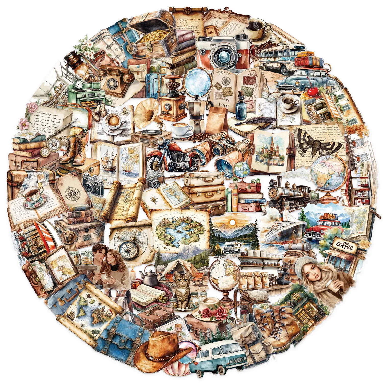 100 stücke Transparent Retro Reise Graffiti Aufkleber Tagebuch Laptop Kühlschrank Gepäck Dekoration Clipping PET Wasserdichte Aufkleber