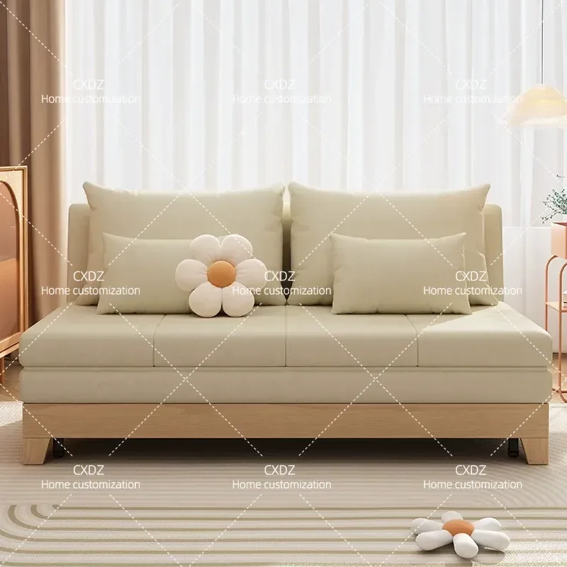 Solid Wood Technology Fabric Sofa Bed 1.2m Single Double Folding Dual Use for Small Apartment