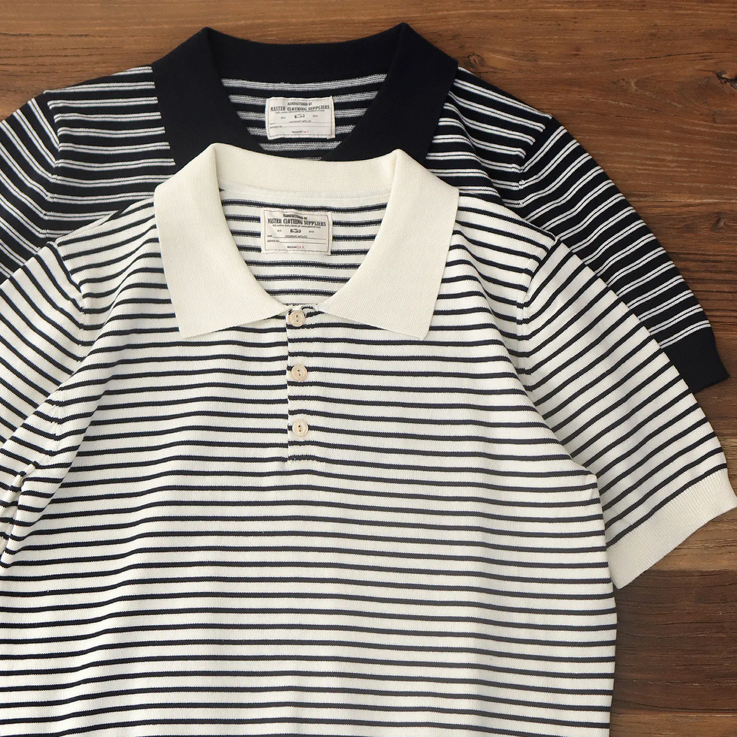 New style summer knitted short-sleeved button-down T-shirt with retro black and white contrasting stripes and polo collar