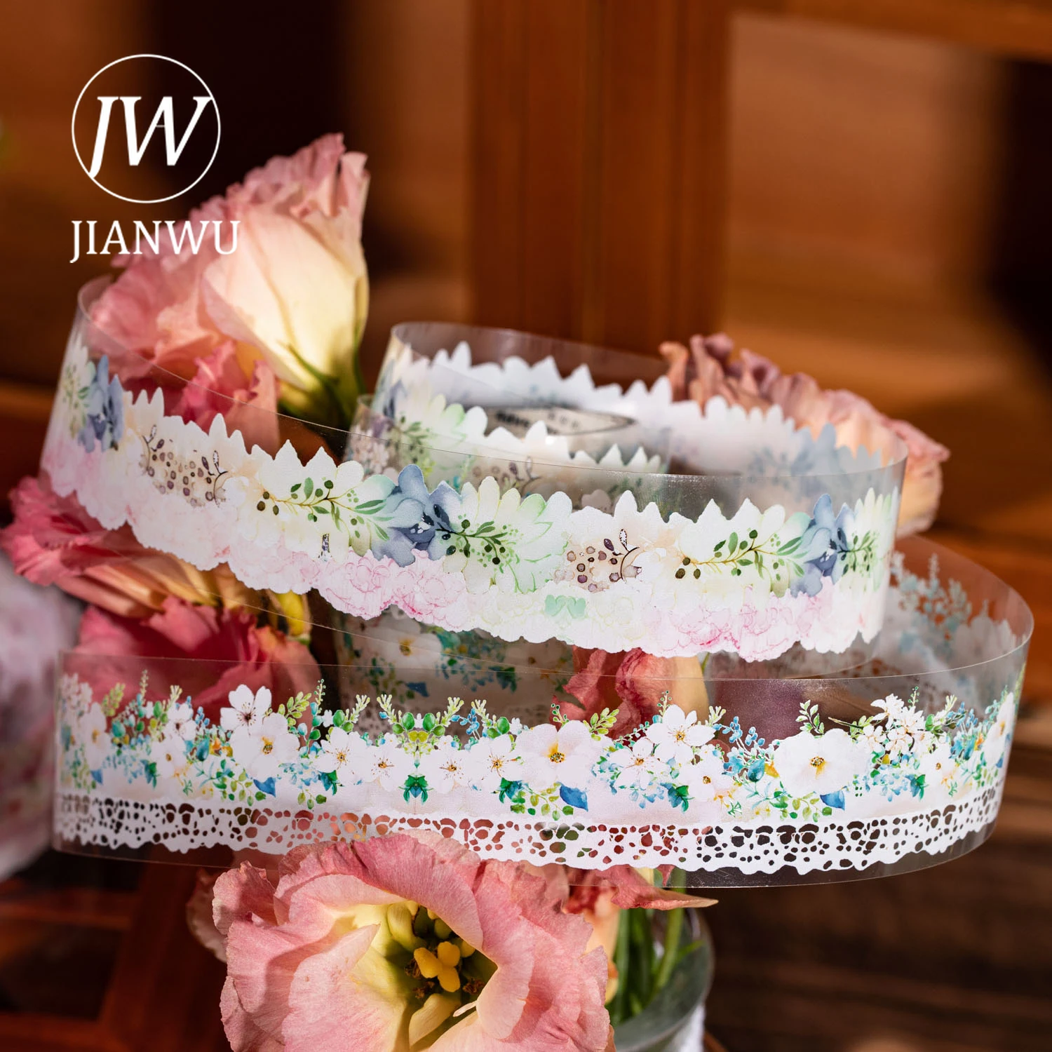 JIANWU 30mm * 200cm Floral Lace Series Vintage Flower Material Collage PET Tape Creative DIY Journal Stationery